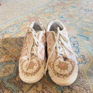 Free People Pink and Tan Woven Lace-Up Sneakers